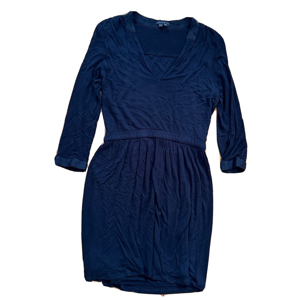 Theory Dress Women's S Black Nissia Silk Jersey V-neck 3/4 Sleeve Work‎ Dress